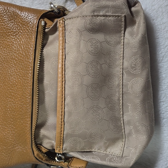 Michael Kors Crossbody Purse Tan Gold Hardware MK Shoulder Bag Adjustable Strap - Picture 10 of 16